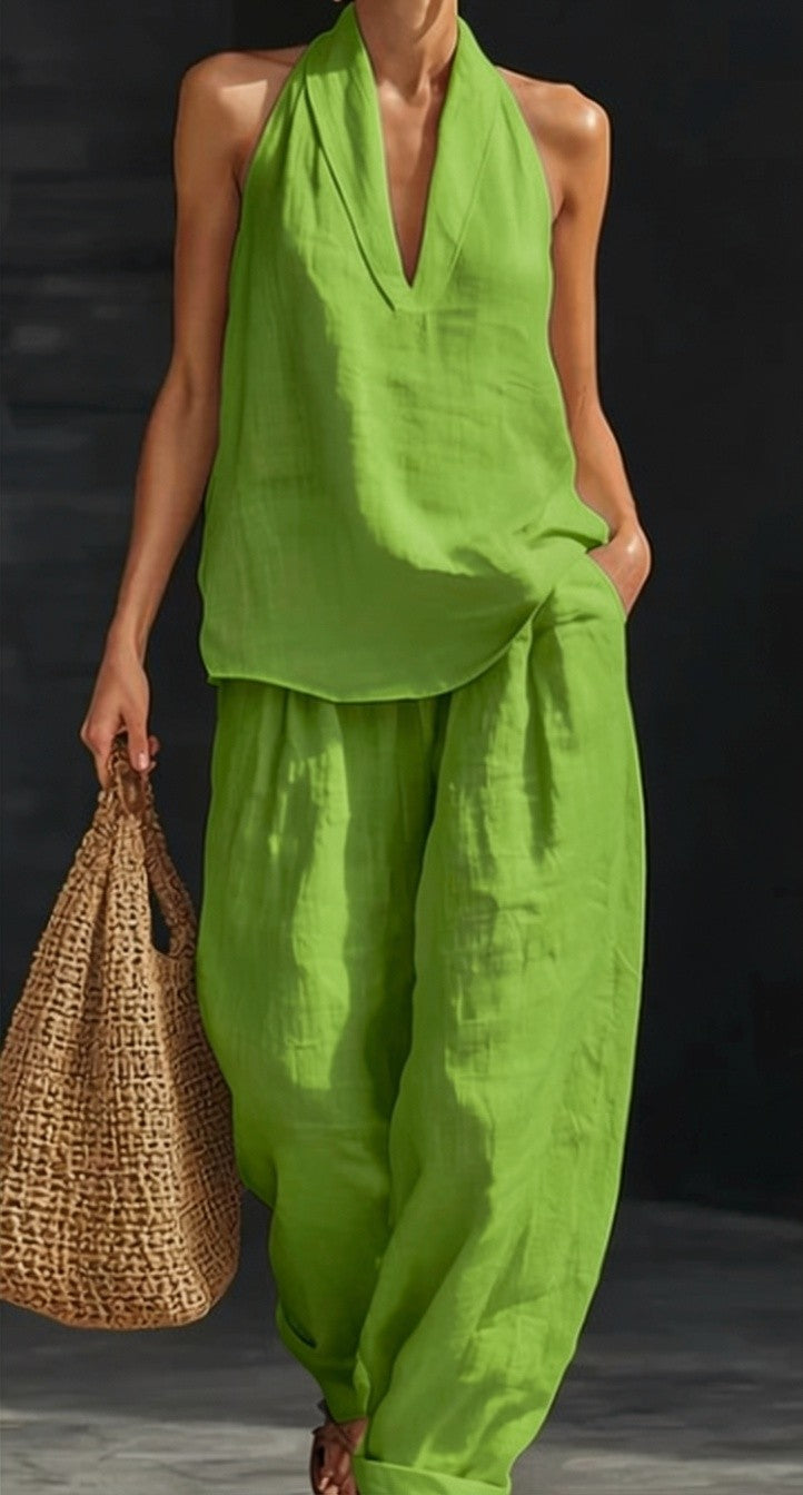Zoe Sleeveless Set with Wide-Leg Pants