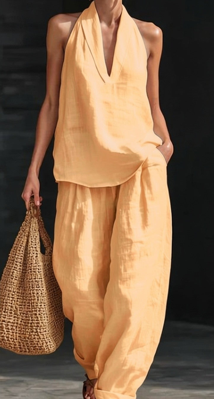 Zoe Sleeveless Set with Wide-Leg Pants