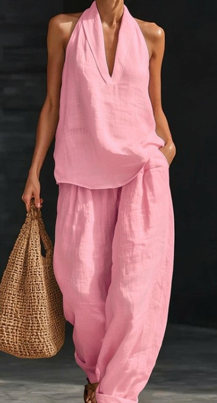 Zoe Sleeveless Set with Wide-Leg Pants