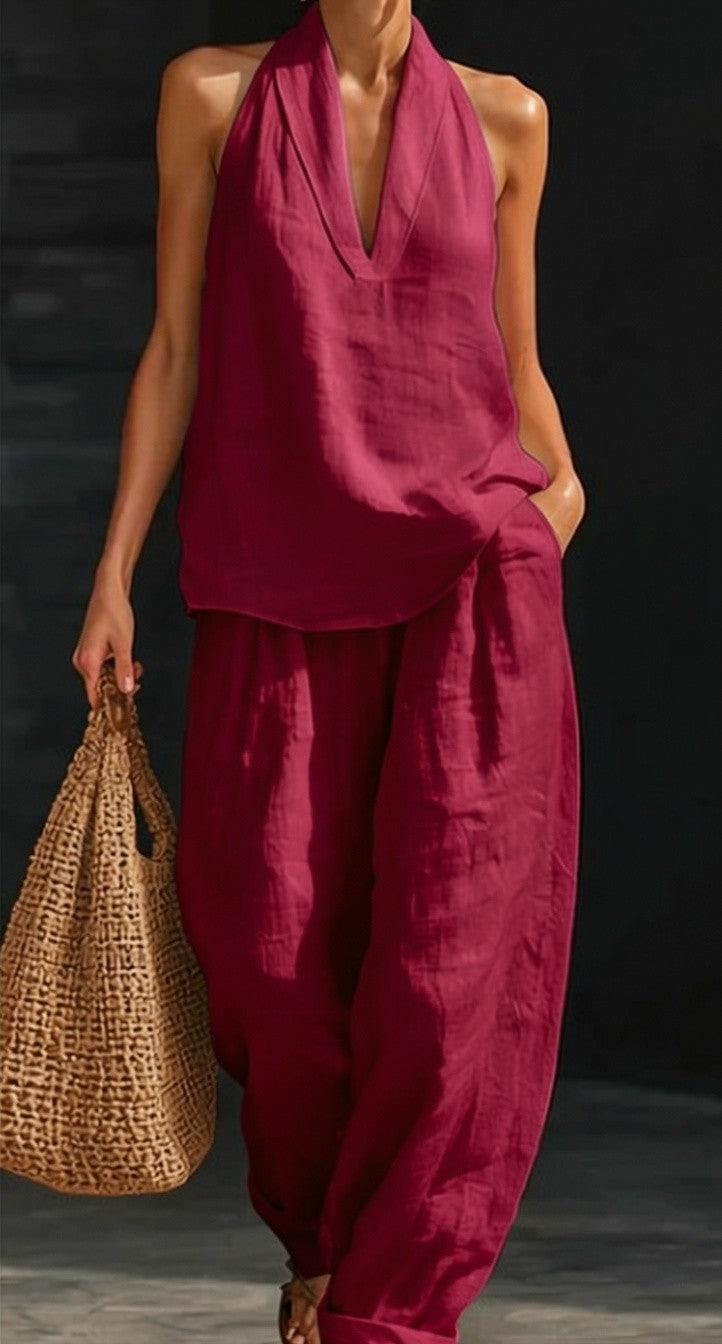 Zoe Sleeveless Set with Wide-Leg Pants