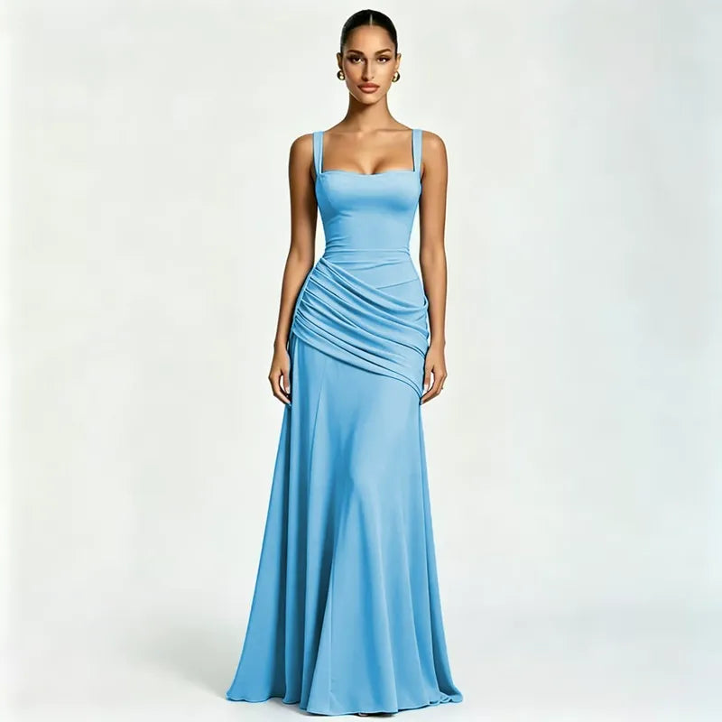 ENIE | Maxi Dress with a Gathered Square Neckline