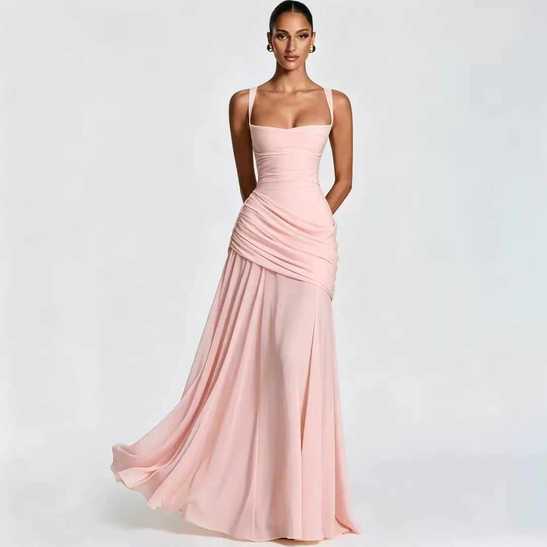 ENIE | Maxi Dress with a Gathered Square Neckline