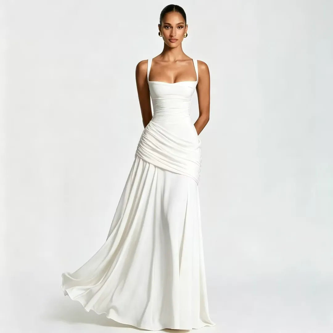 ENIE | Maxi Dress with a Gathered Square Neckline