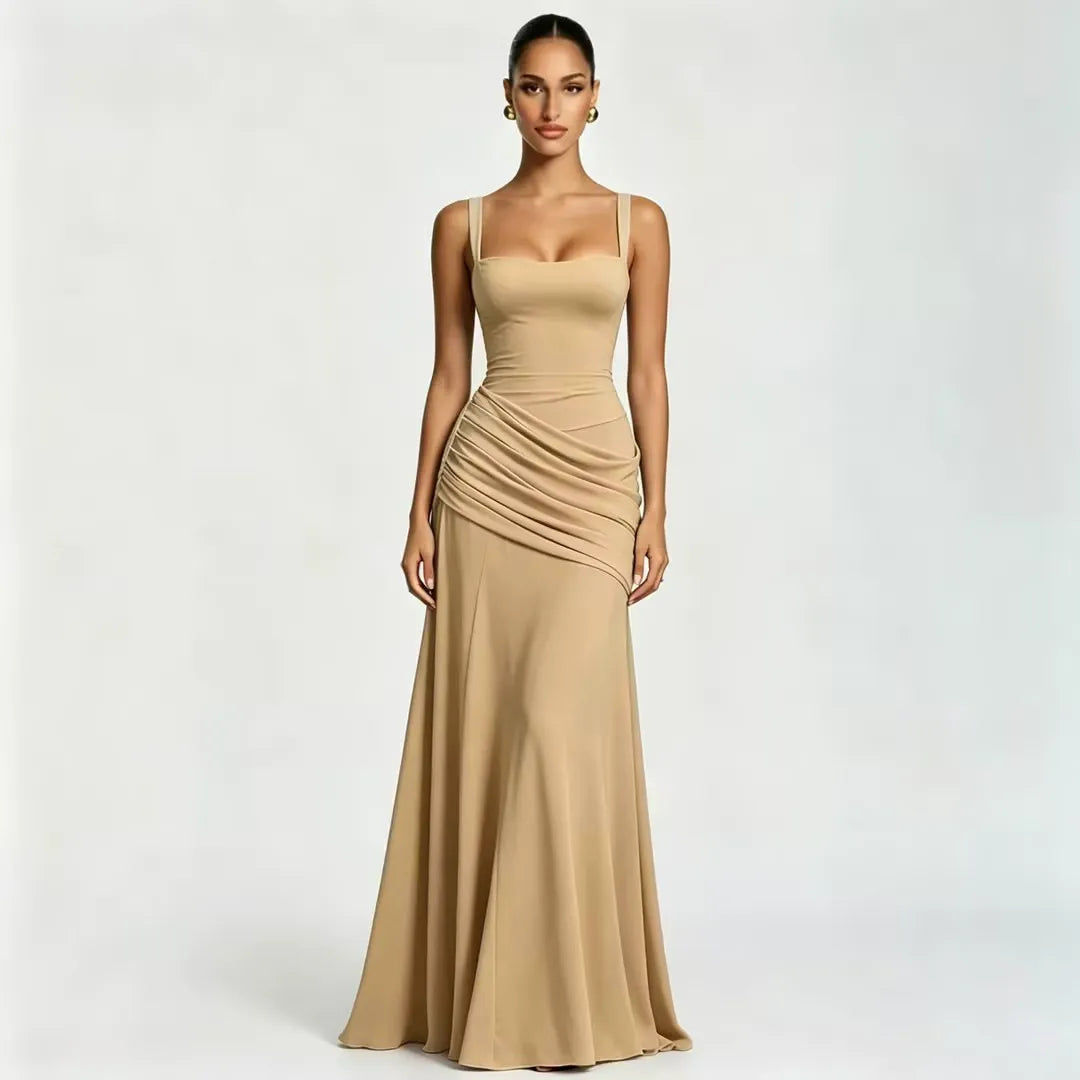 ENIE | Maxi Dress with a Gathered Square Neckline