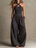 Bianca | Linen and Cotton Jumpsuit with an Elegant Cross-Front Neckline