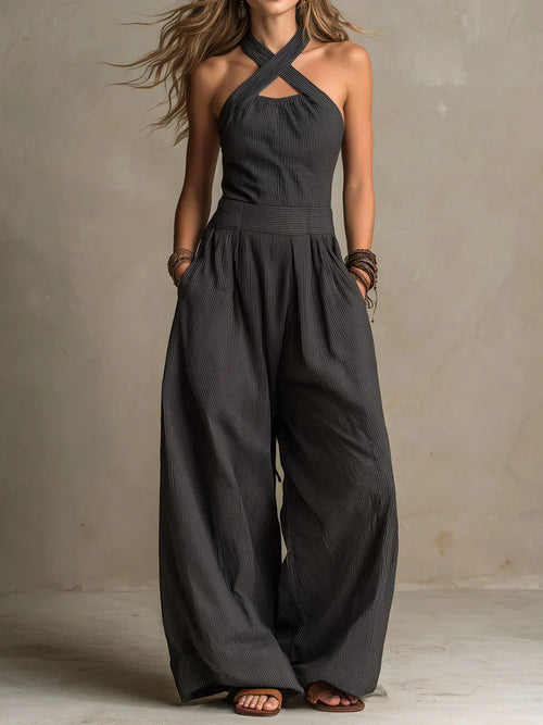 Bianca | Linen and Cotton Jumpsuit with an Elegant Cross-Front Neckline
