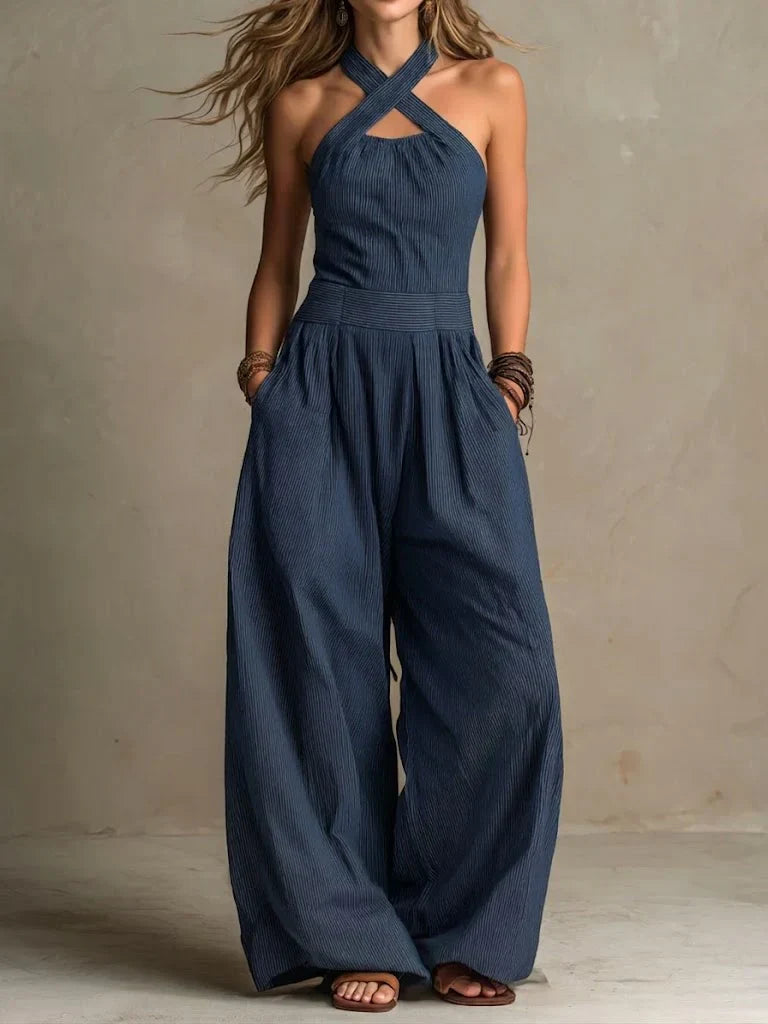 Bianca | Linen and Cotton Jumpsuit with an Elegant Cross-Front Neckline