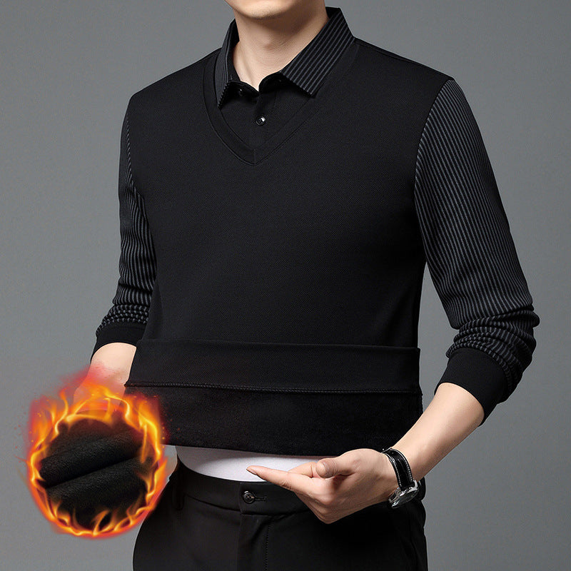 2-Piece Striped Collar Shirt Set