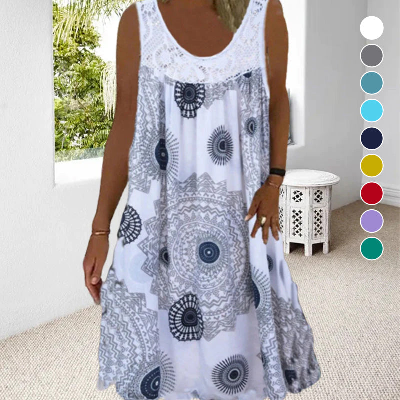 Printed sleeveless round-neck dress for women