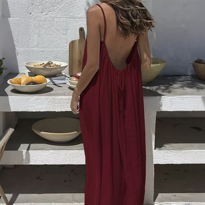 Elegant Women's Camisole Dress – Open Back, Drawstring & Long Cut for a Chic and Cool Summer ⚡️