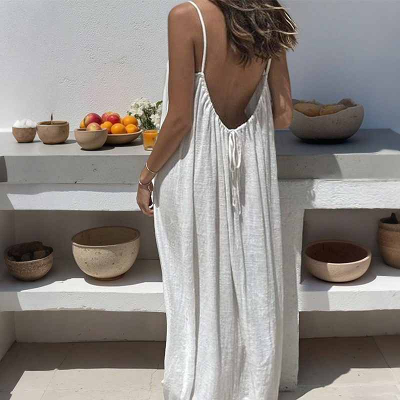 Elegant Women's Camisole Dress – Open Back, Drawstring & Long Cut for a Chic and Cool Summer ⚡️
