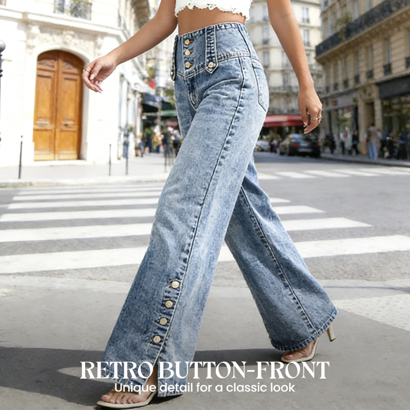 High-Waisted Wide-Leg Jeans – Ventilated Side Slits & Stretch Denim