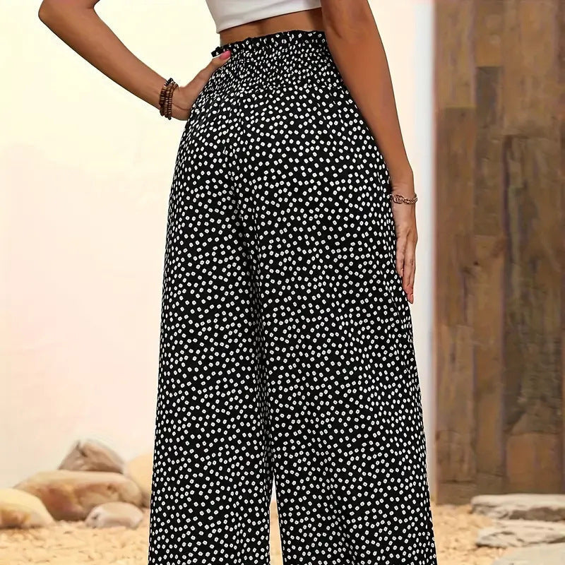 Women's high-waisted, smocked wide-leg pants