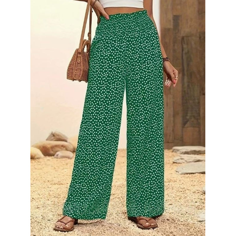 Women's high-waisted, smocked wide-leg pants
