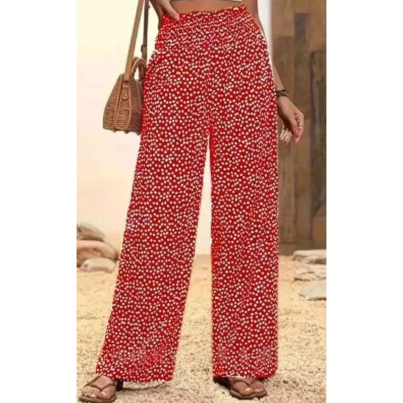 Women's high-waisted, smocked wide-leg pants