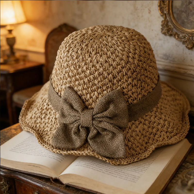 Elegant woven straw sun hat with a bow