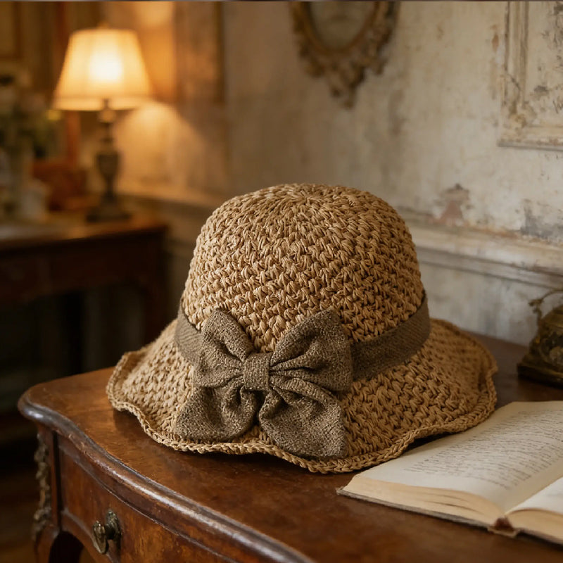 Elegant woven straw sun hat with a bow