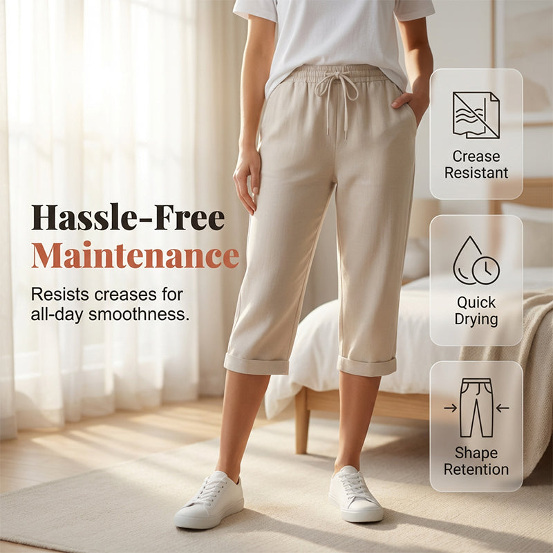 Casual cotton and linen capri pants for women