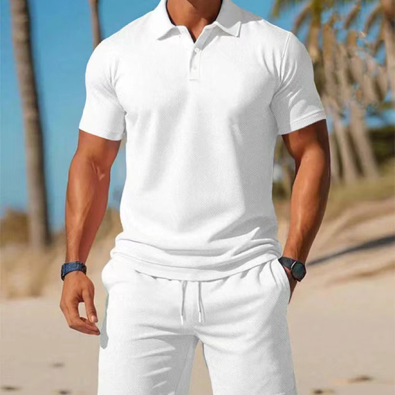 Two-piece summer set for men, consisting of a polo shirt and shorts