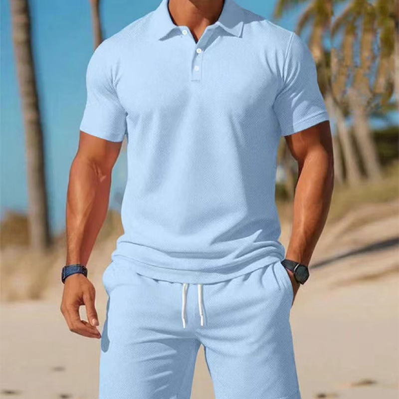 Two-piece summer set for men, consisting of a polo shirt and shorts