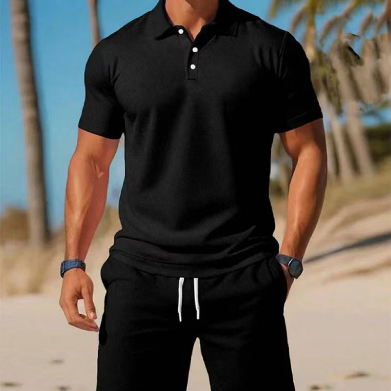 Two-piece summer set for men, consisting of a polo shirt and shorts
