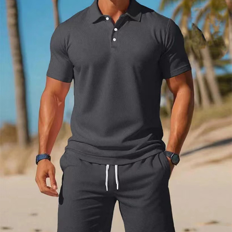 Two-piece summer set for men, consisting of a polo shirt and shorts