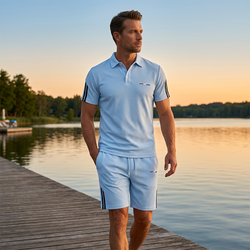 2-Piece Casual Set for Men – Short-Sleeve Top & Shorts, Breathable, Comfortable, and Versatile for Everyday Wear, Sports, and Travel