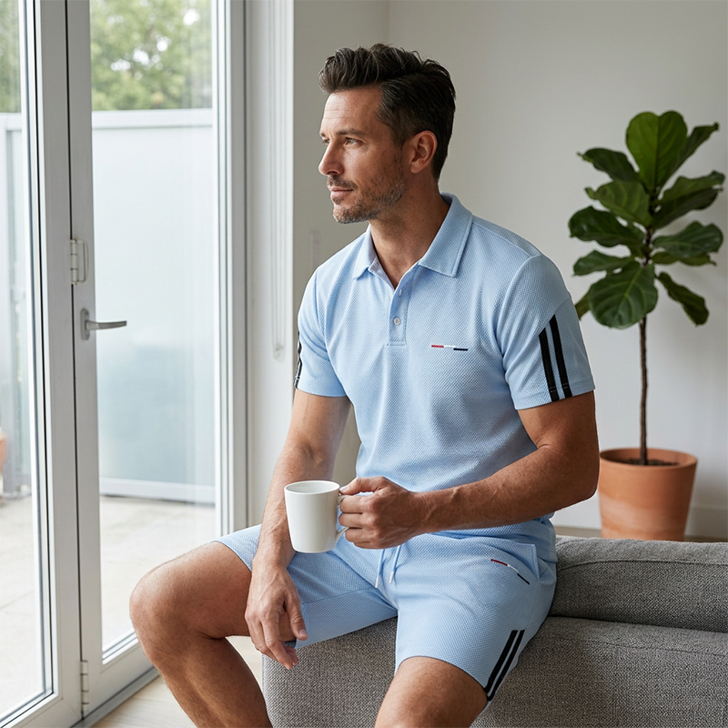 2-Piece Casual Set for Men – Short-Sleeve Top & Shorts, Breathable, Comfortable, and Versatile for Everyday Wear, Sports, and Travel