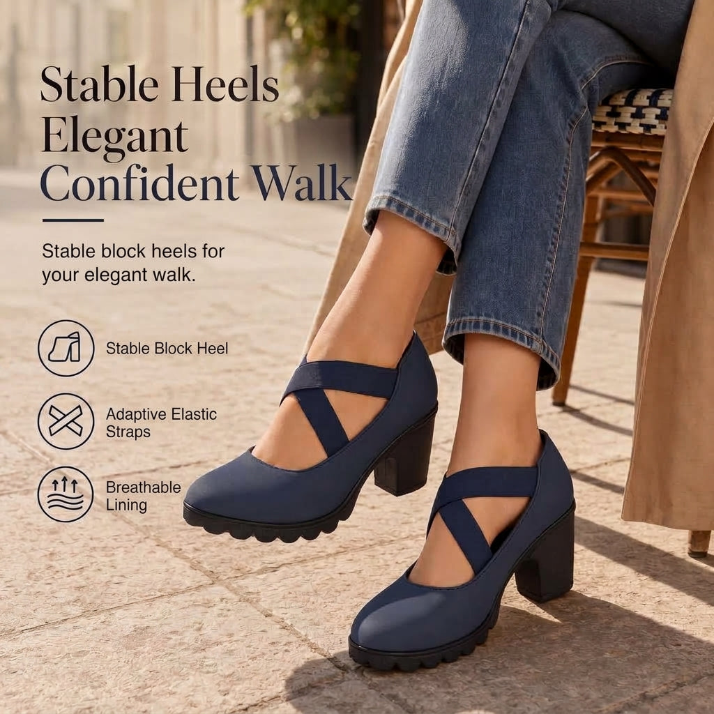 Women’s Mary Jane Shoes with Round Toe, Crisscross Straps, Block Heel, Platform, and Cut-Out Details, High Heels
