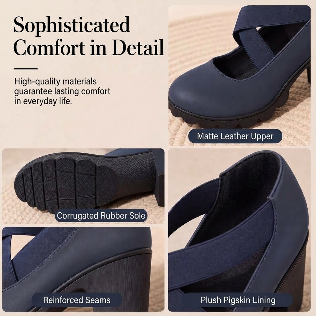 Women’s Mary Jane Shoes with Round Toe, Crisscross Straps, Block Heel, Platform, and Cut-Out Details, High Heels
