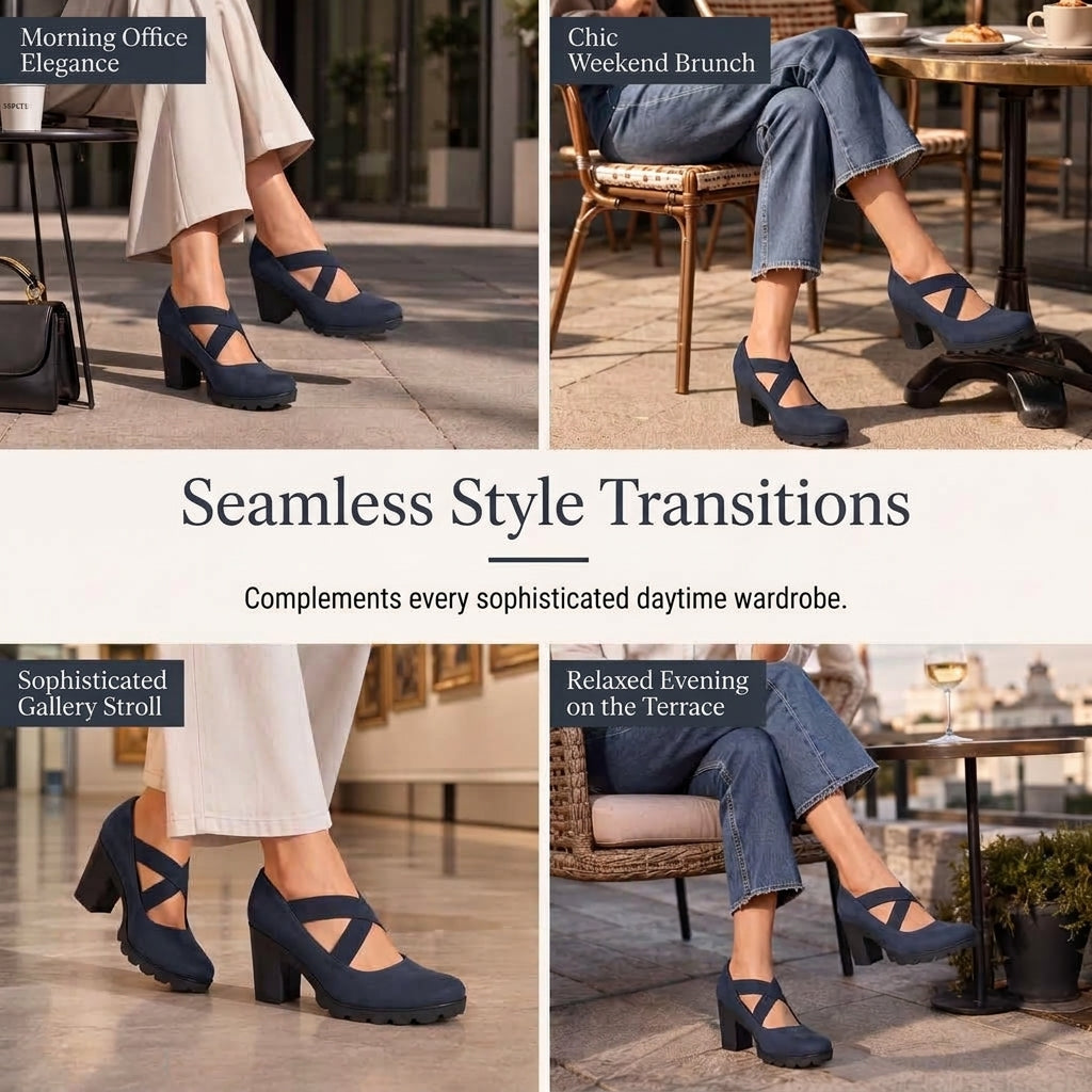 Women’s Mary Jane Shoes with Round Toe, Crisscross Straps, Block Heel, Platform, and Cut-Out Details, High Heels