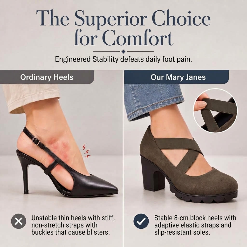 Women’s Mary Jane Shoes with Round Toe, Crisscross Straps, Block Heel, Platform, and Cut-Out Details, High Heels