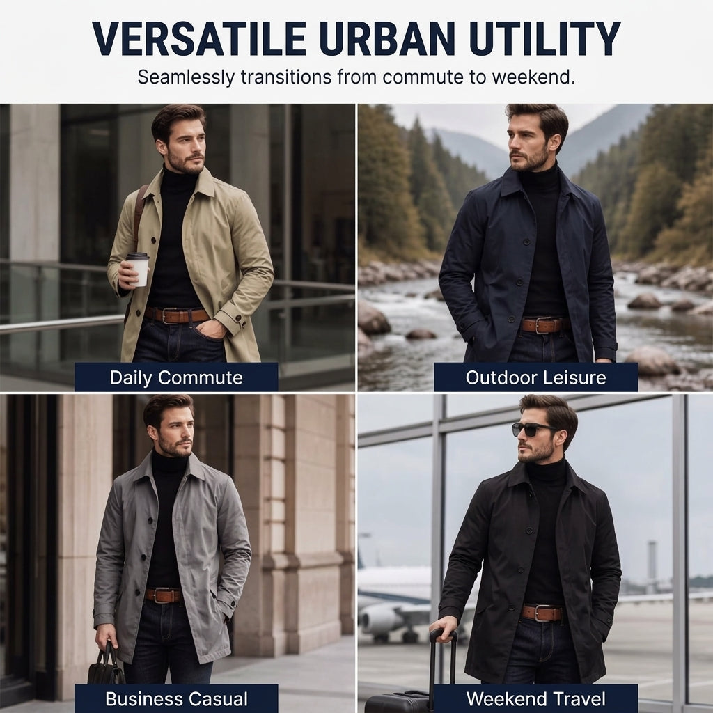 Mid-Length Waterproof Men’s Trench Coat
