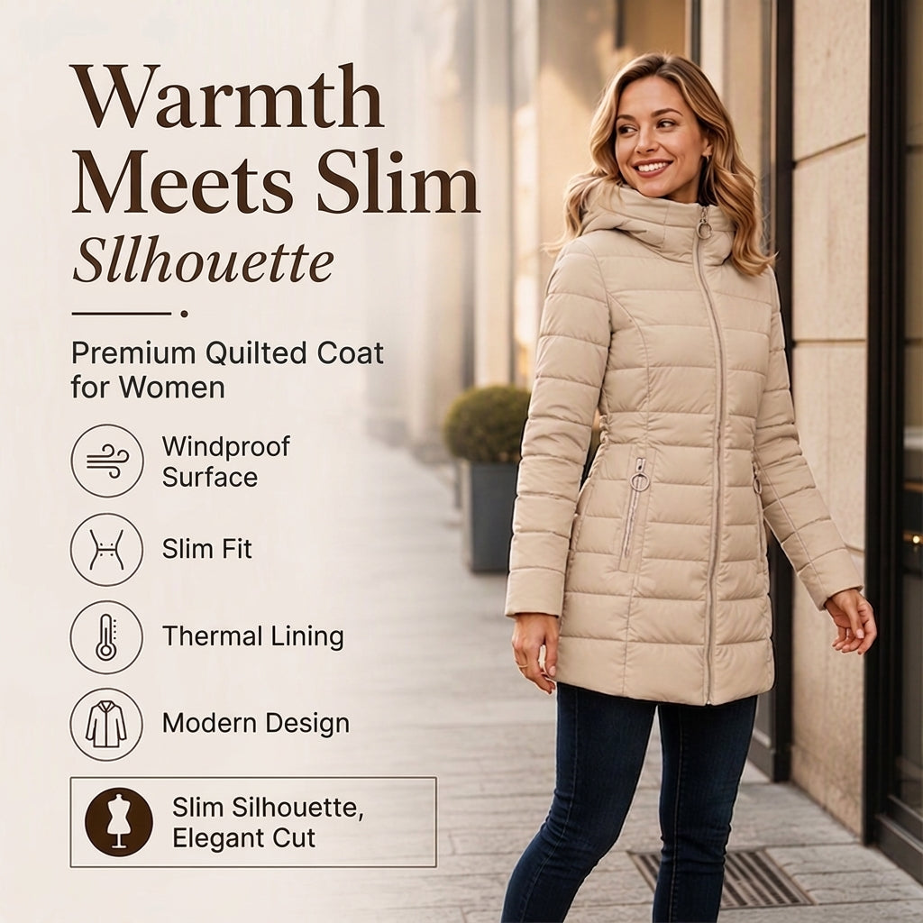Women's winter coat with hood and insulation