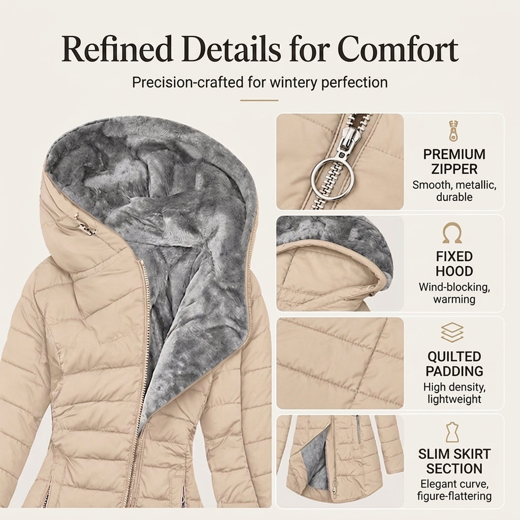 Women's winter coat with hood and insulation
