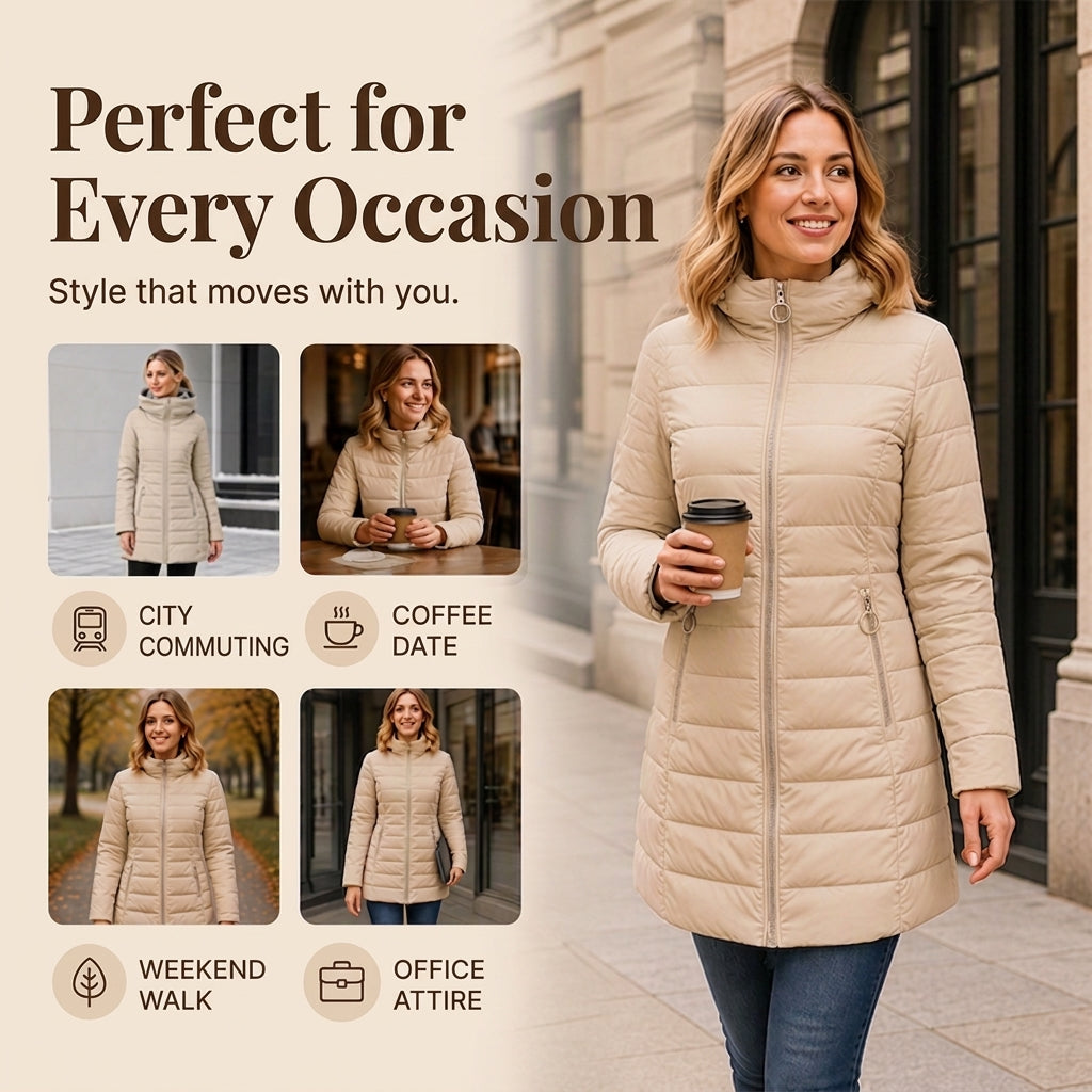 Women's winter coat with hood and insulation