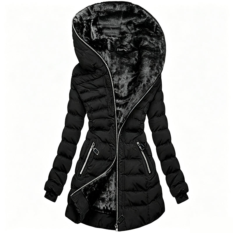 Women's winter coat with hood and insulation